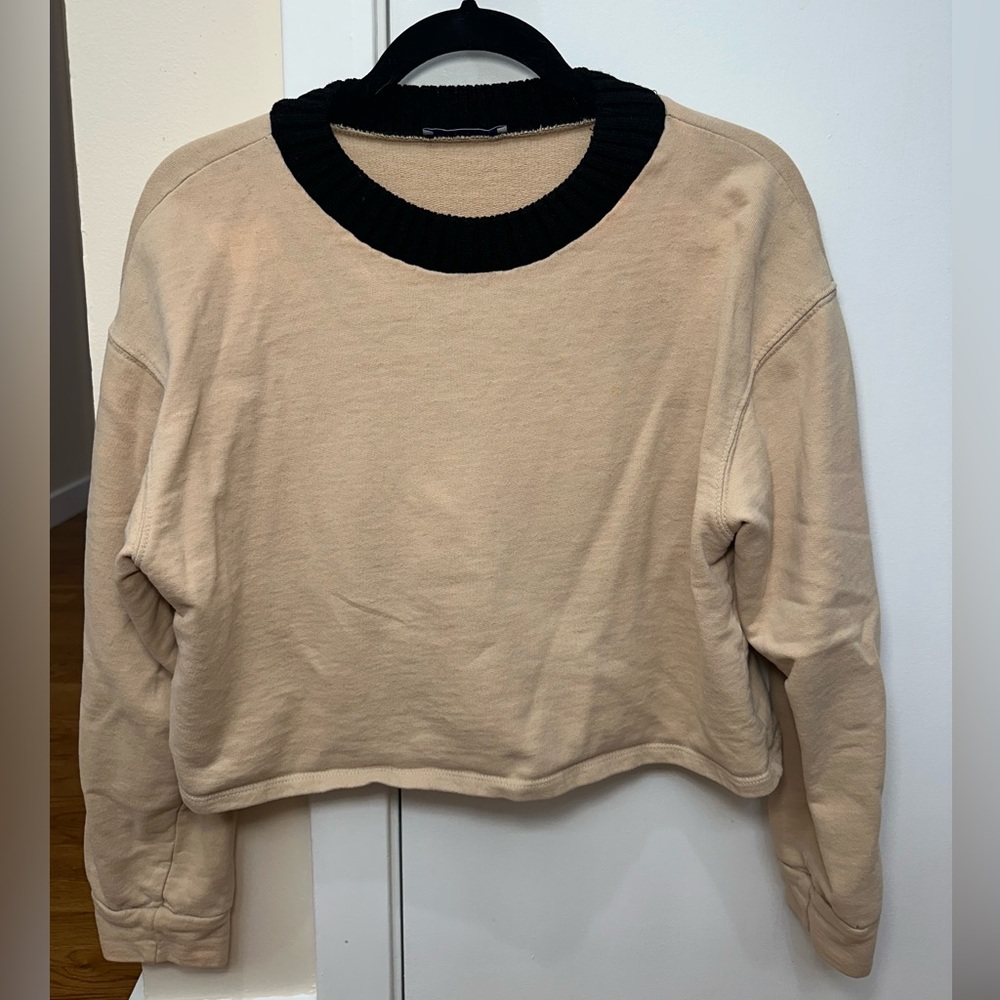 Zara Black and Beige Knit Top